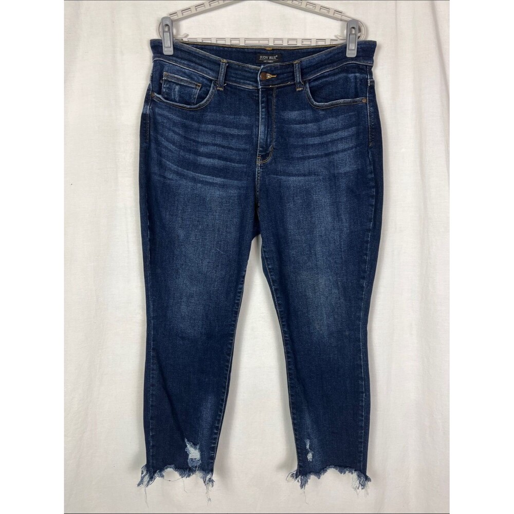 Judy Blue Sarah Mid-Rise Destroyed Dark Wash Slim Fit Boyfriend Jeans